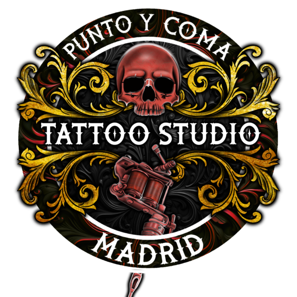 Logo-puntoycoma-estudio-tatuajes-madrid-Borde Blanco Estudio de tatuajes en Madrid
