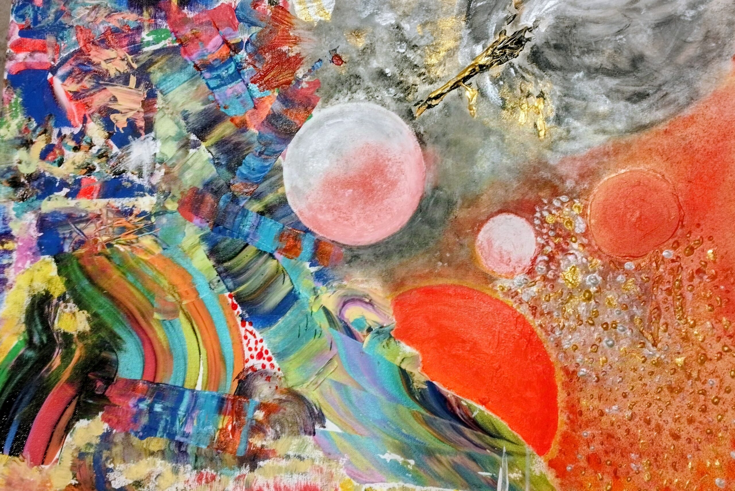 Obra Abstracto, No representacional, Cósmico, Planetas, Esferas, Celestial, Universo, Flujo, Energía, Movimiento, Meditación, Emoción