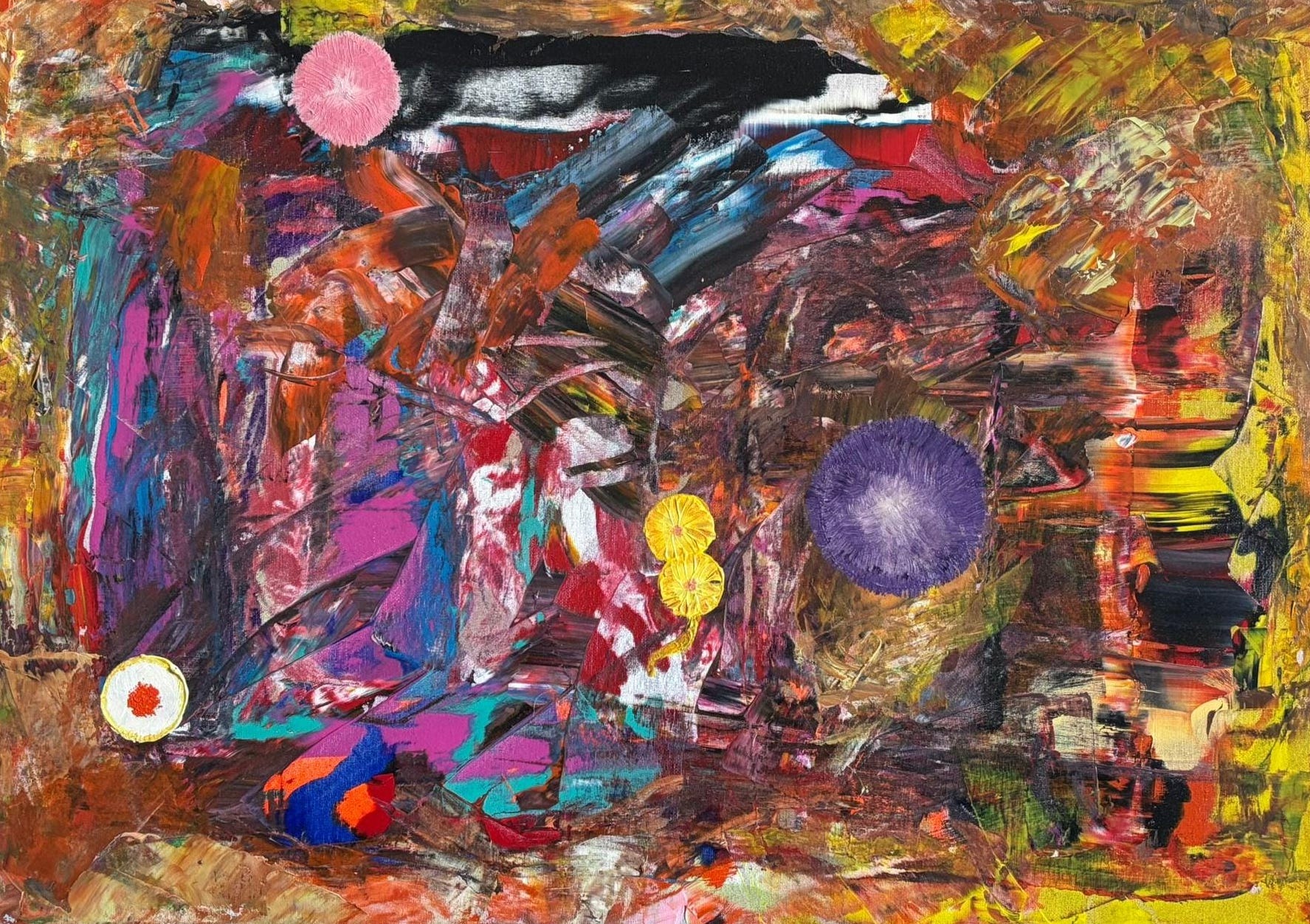 Obra en acrílico con volumenes y texturas. Geometría abstracta